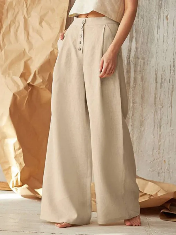 Danette - Casual button-down pants with wide leg
