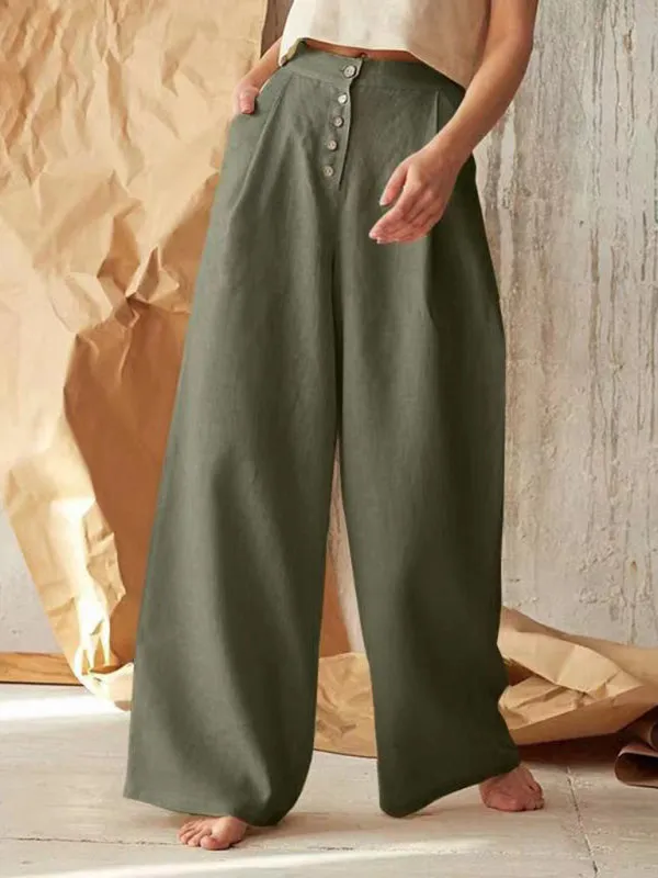 Danette - Casual button-down pants with wide leg