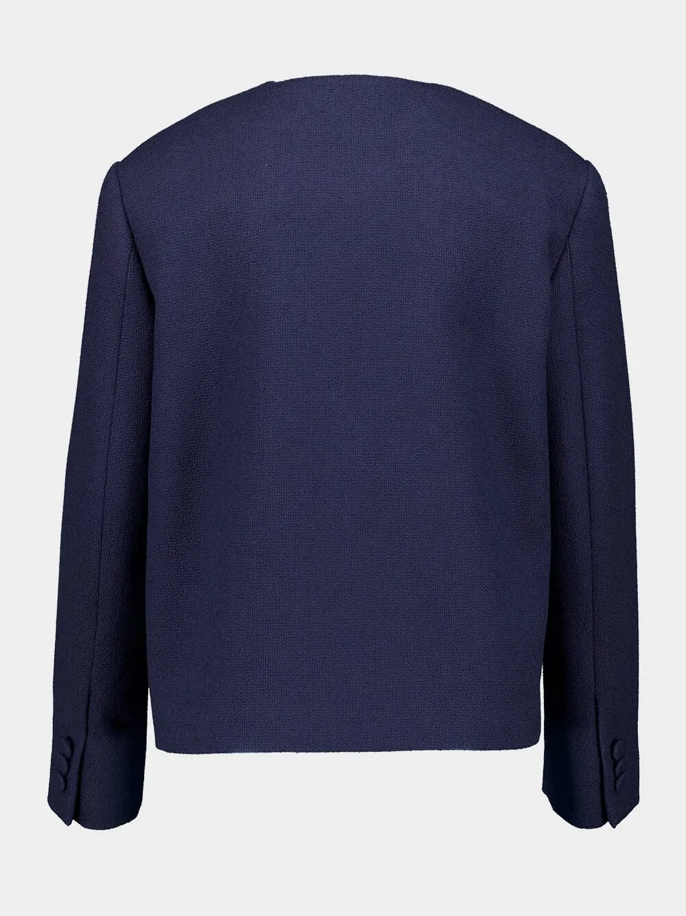 Dark Blue Cotton Tweed Jacket with Brooch