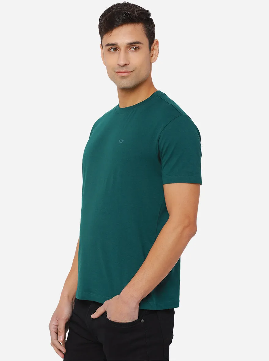 Dark Green Solid Slim Fit T-Shirt | JadeBlue