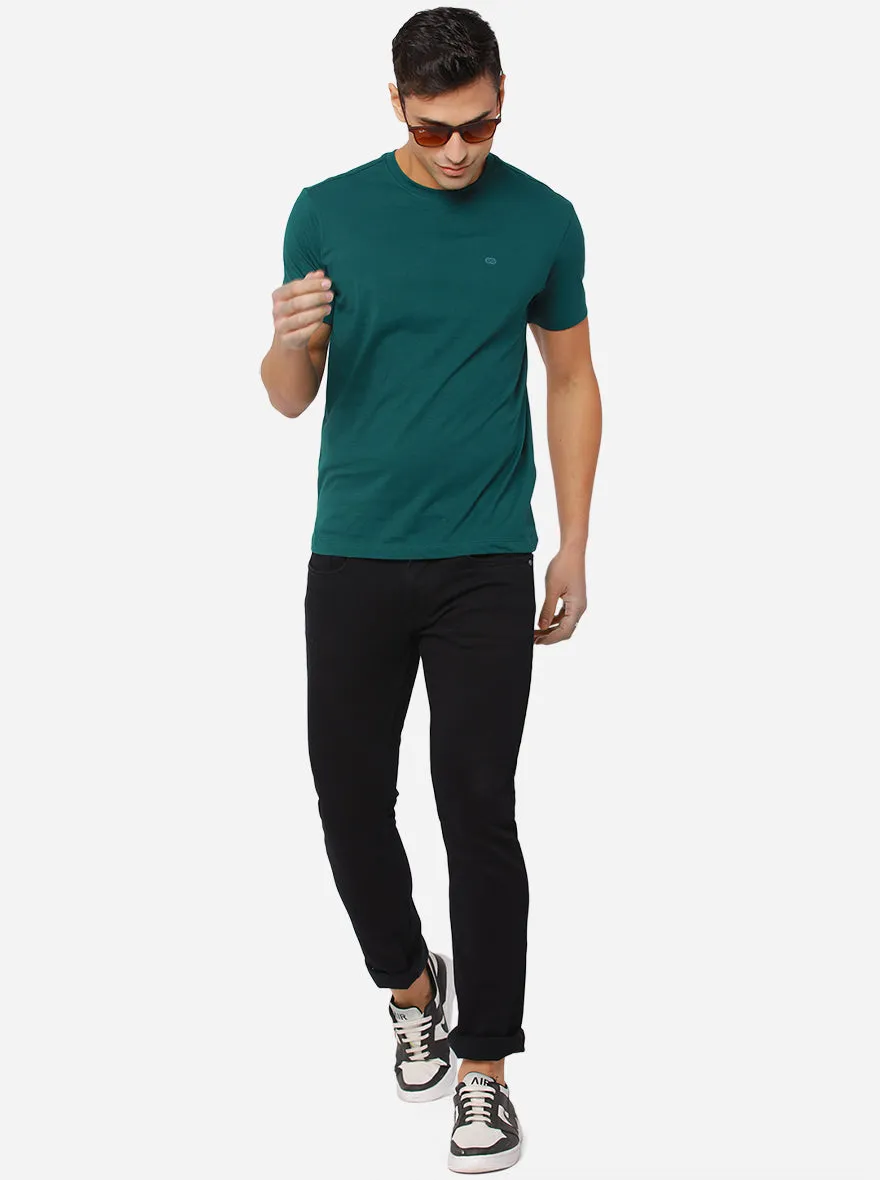 Dark Green Solid Slim Fit T-Shirt | JadeBlue