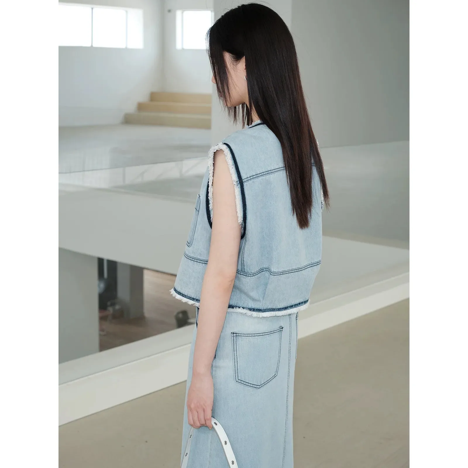 Denim Vest and Skirt Set