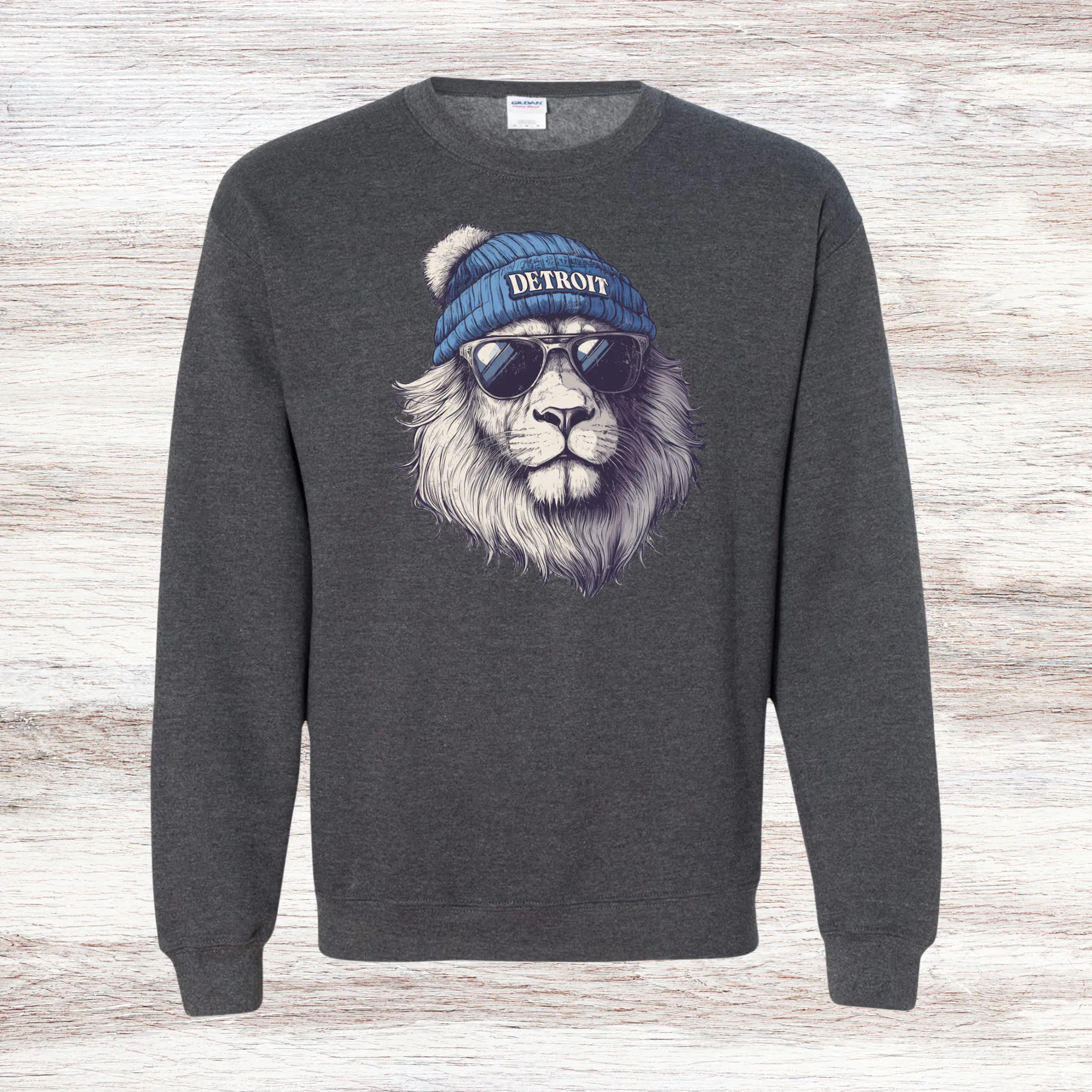 Detroit Lion in Hat & Sunglasses Crewneck Sweatshirt