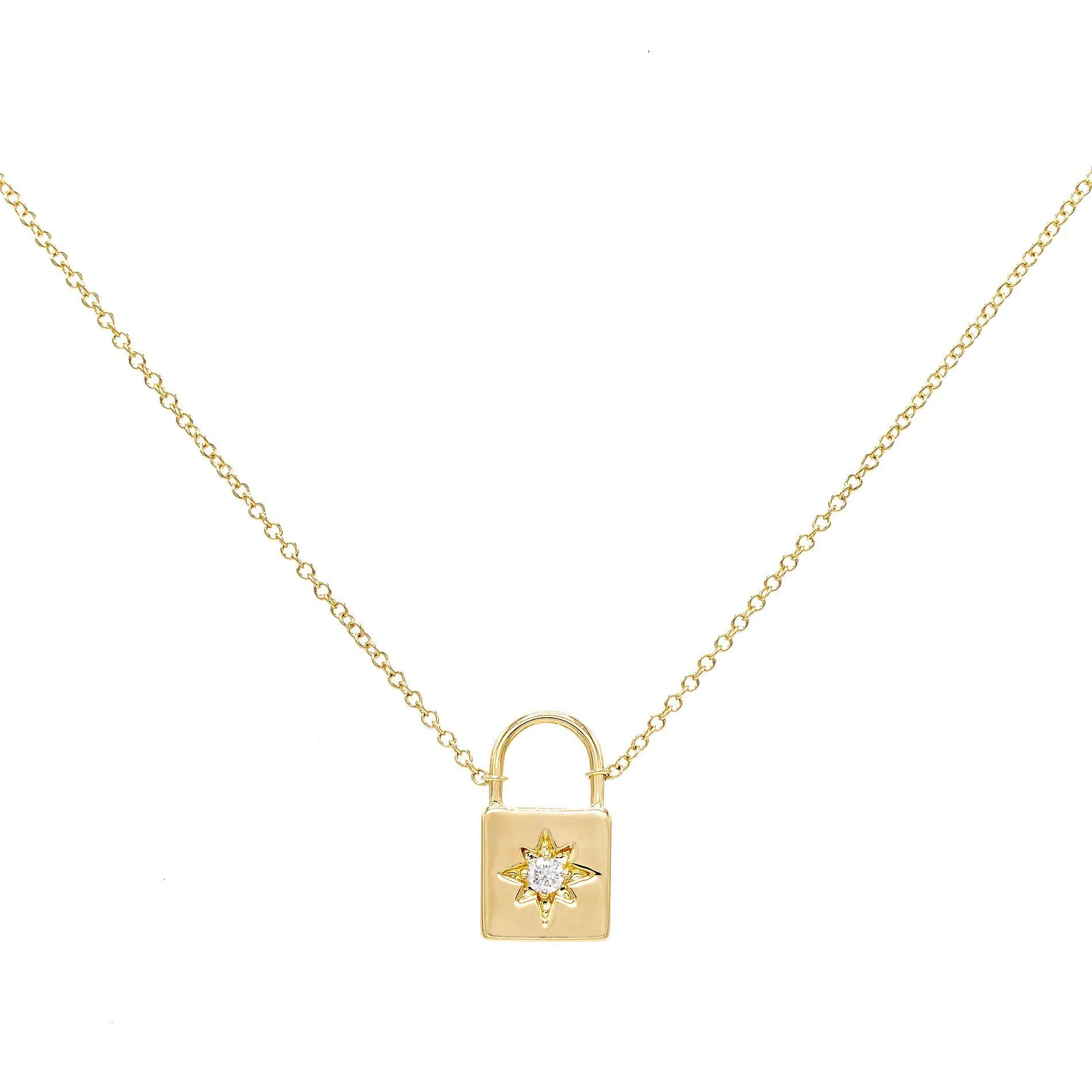 Diamond Starburst Lock Necklace 14K