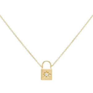 Diamond Starburst Lock Necklace 14K