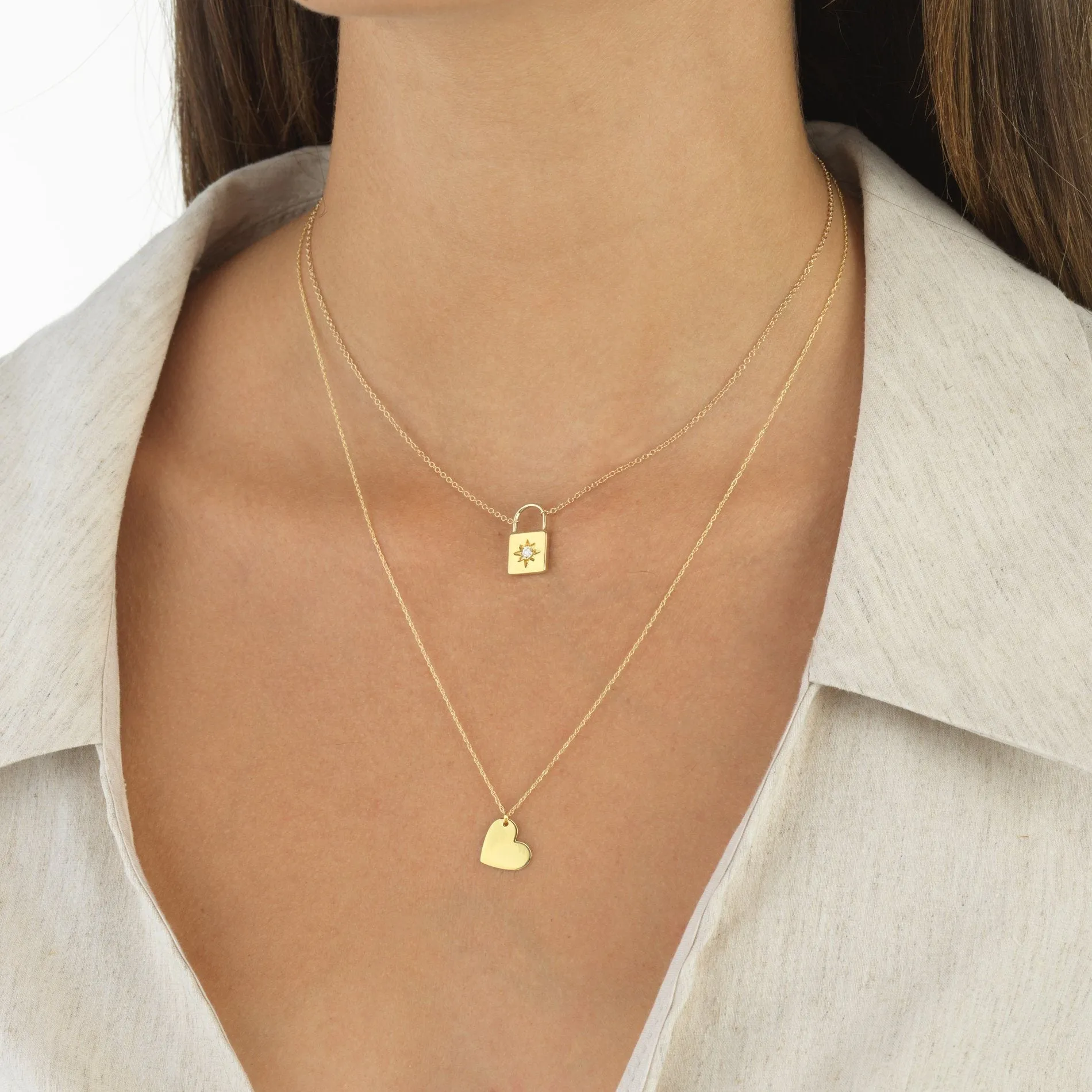 Diamond Starburst Lock Necklace 14K