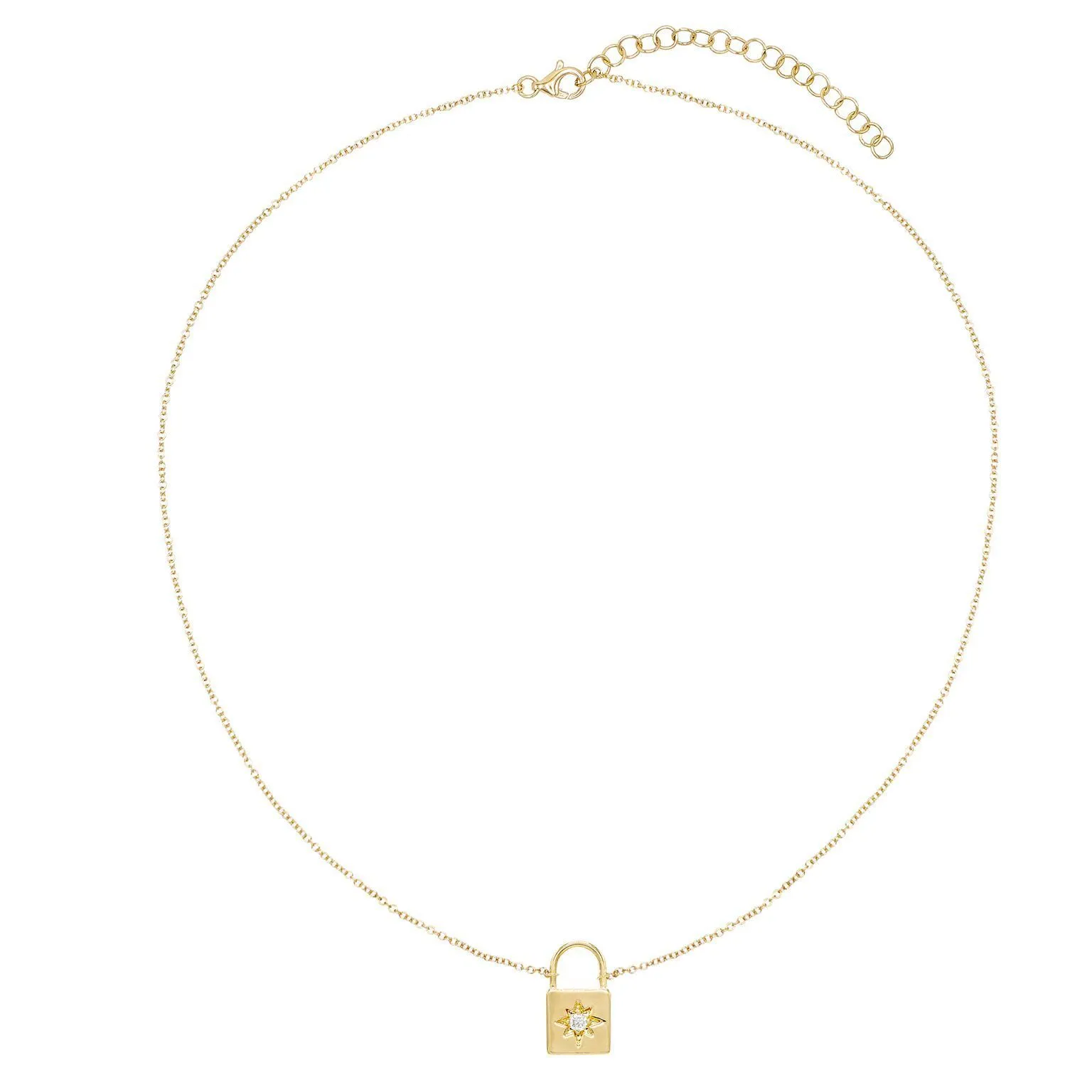 Diamond Starburst Lock Necklace 14K