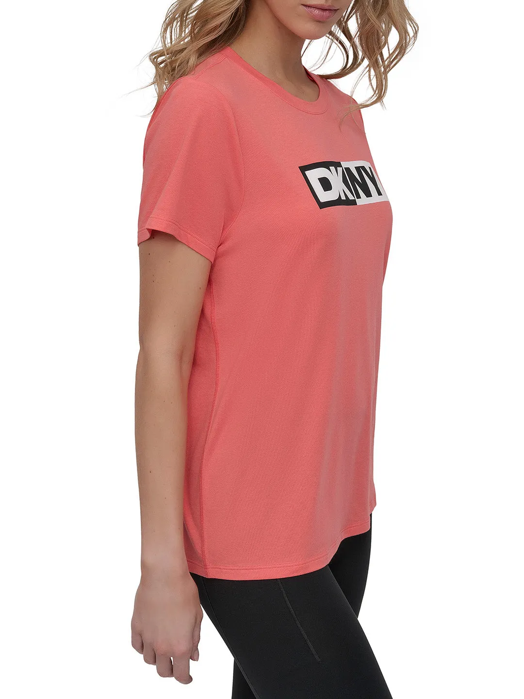DKNY Women Orange Solid Round Neck Tshirt
