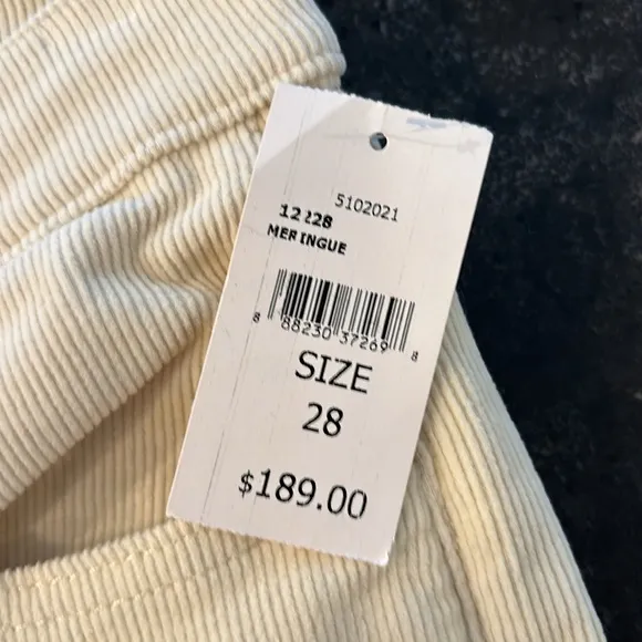 DL1961 Mara Straight High Rise Ankle Meringue Corduroy Jeans size 28