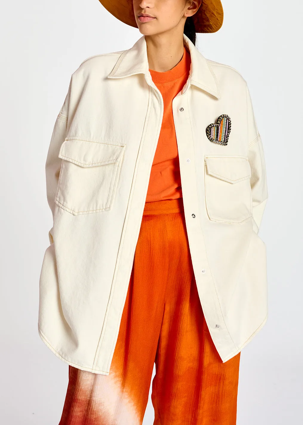 Ecru oversized cotton denim overshirt