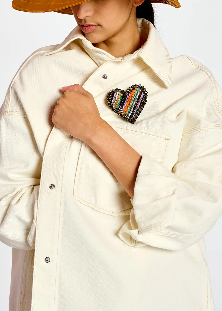 Ecru oversized cotton denim overshirt