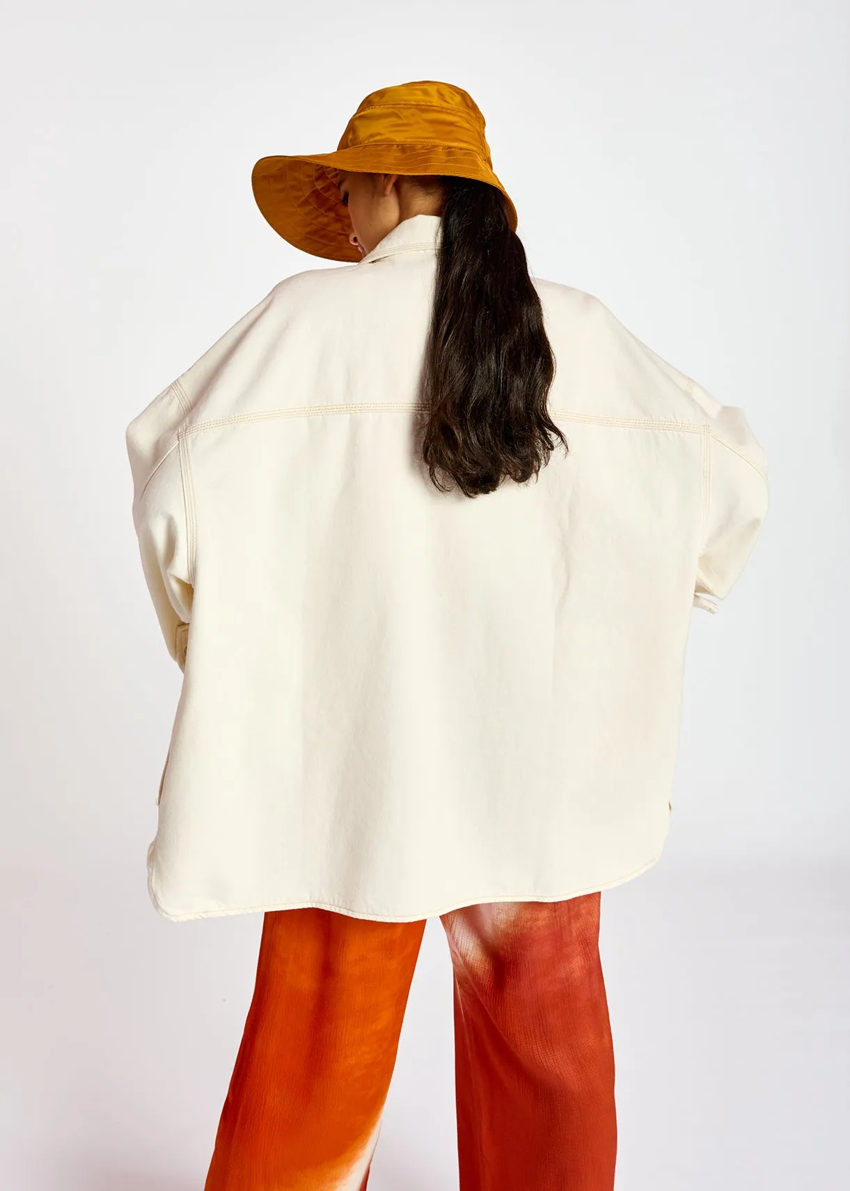 Ecru oversized cotton denim overshirt