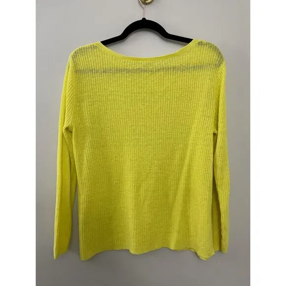 Eileen Fischer Lagenlook Capsule‎ Minimalist 100% Linen Sunny Yellow Sweater M/L