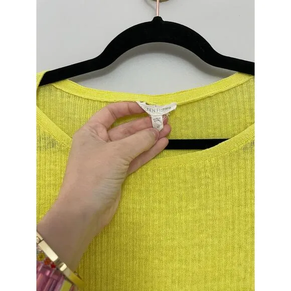 Eileen Fischer Lagenlook Capsule‎ Minimalist 100% Linen Sunny Yellow Sweater M/L