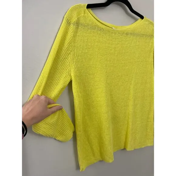 Eileen Fischer Lagenlook Capsule‎ Minimalist 100% Linen Sunny Yellow Sweater M/L