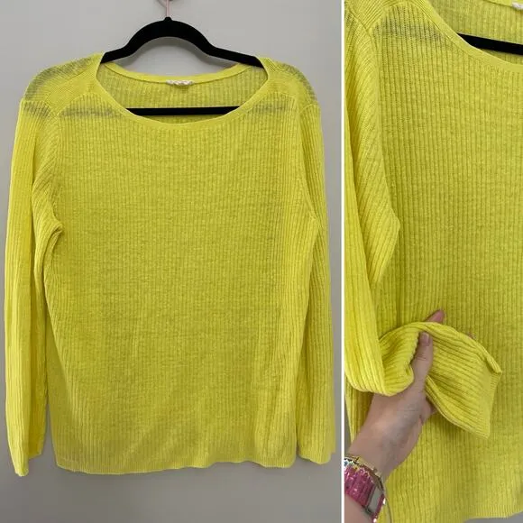 Eileen Fischer Lagenlook Capsule‎ Minimalist 100% Linen Sunny Yellow Sweater M/L