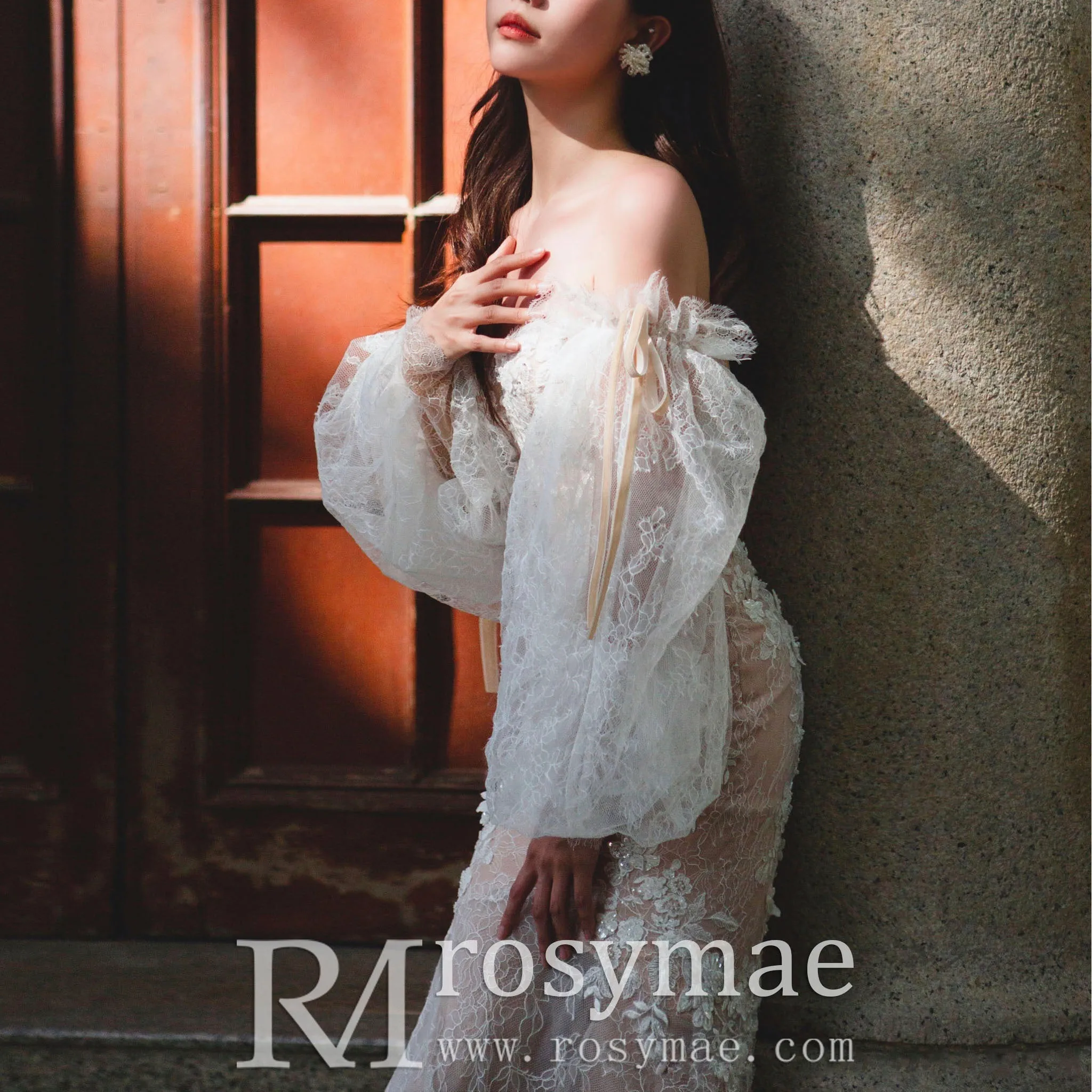 Elegant Lace Mermaid Wedding Dress with Lanter Long Sleeve