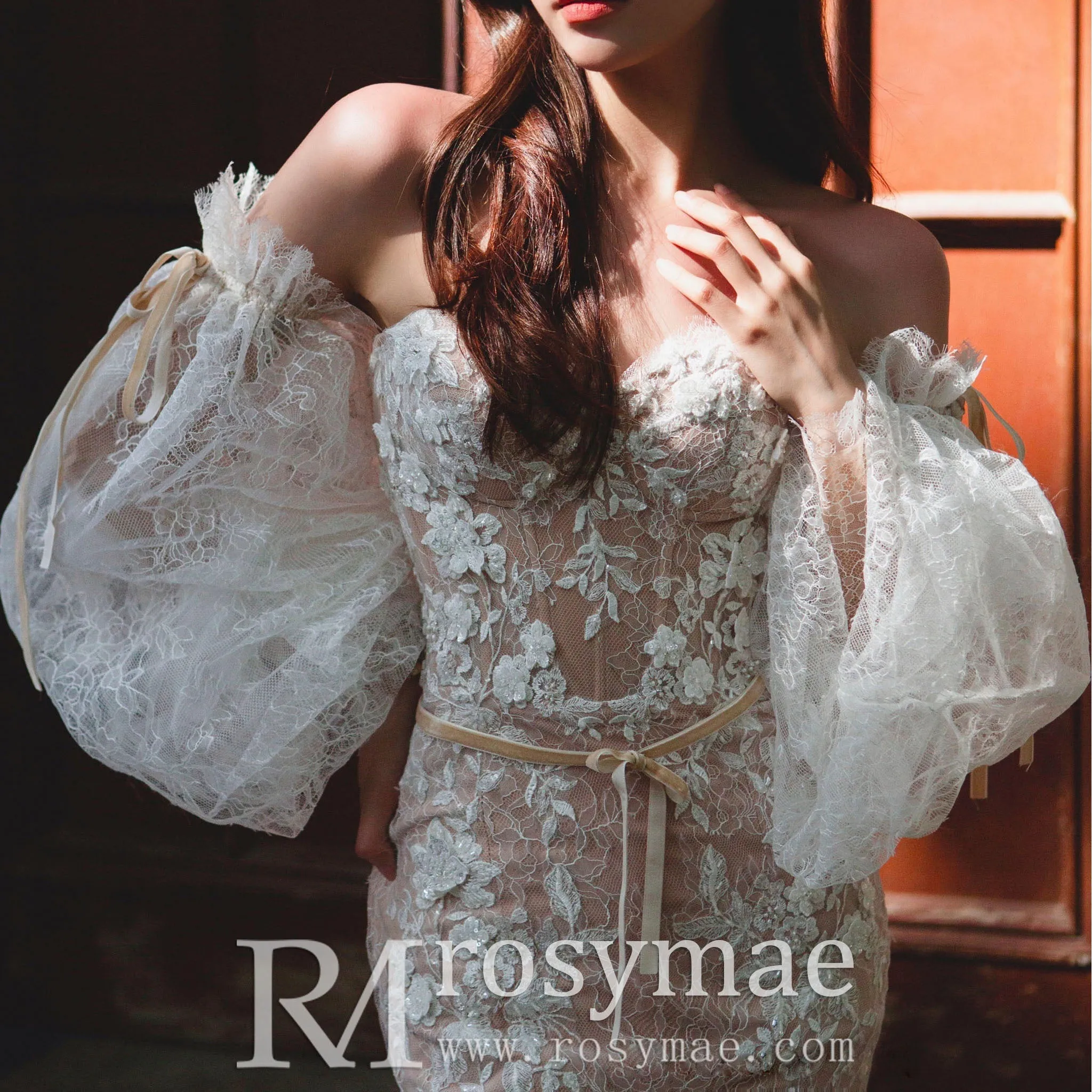 Elegant Lace Mermaid Wedding Dress with Lanter Long Sleeve