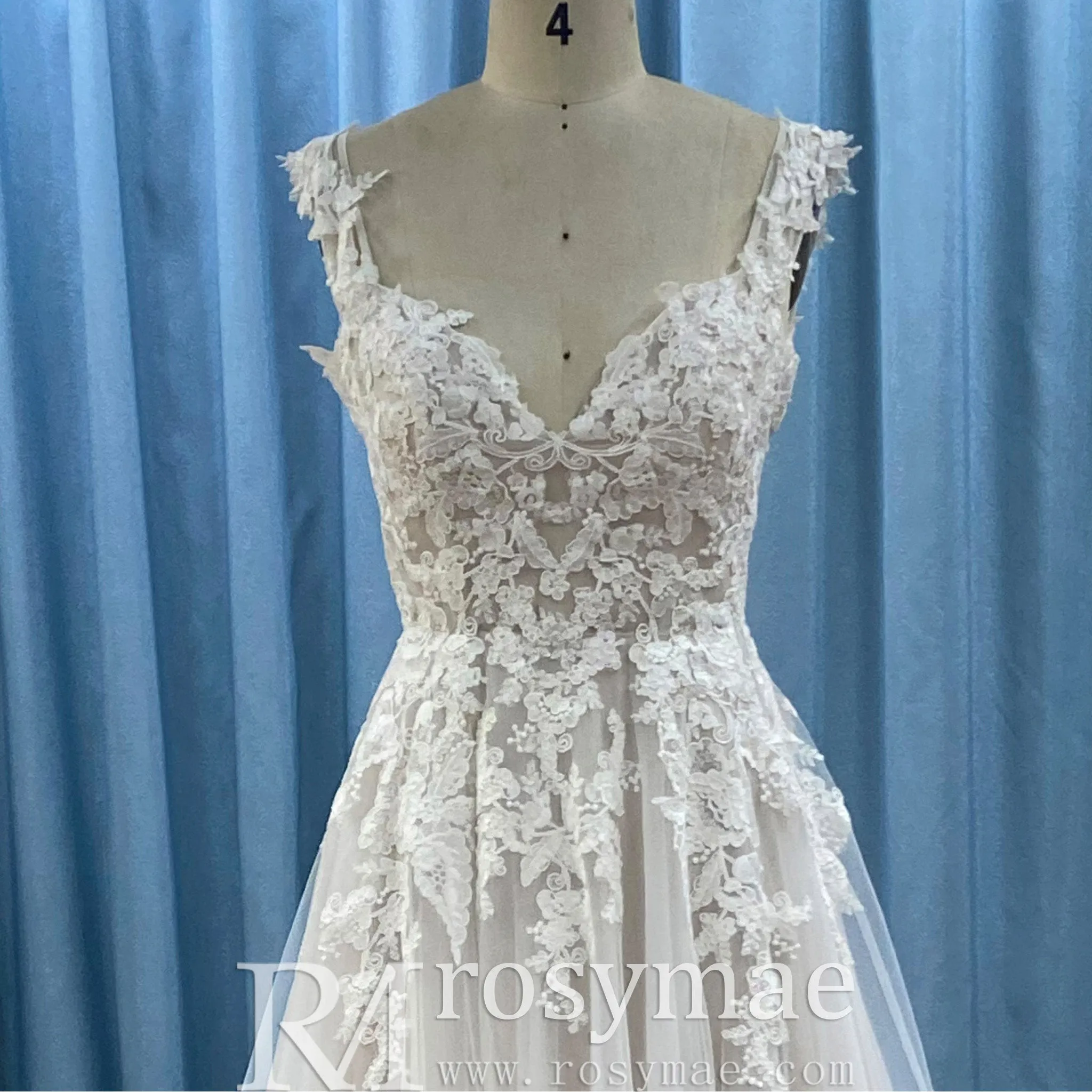 Elegant Modern V-Neck Lace Wedding Dress A-line with Tank Top