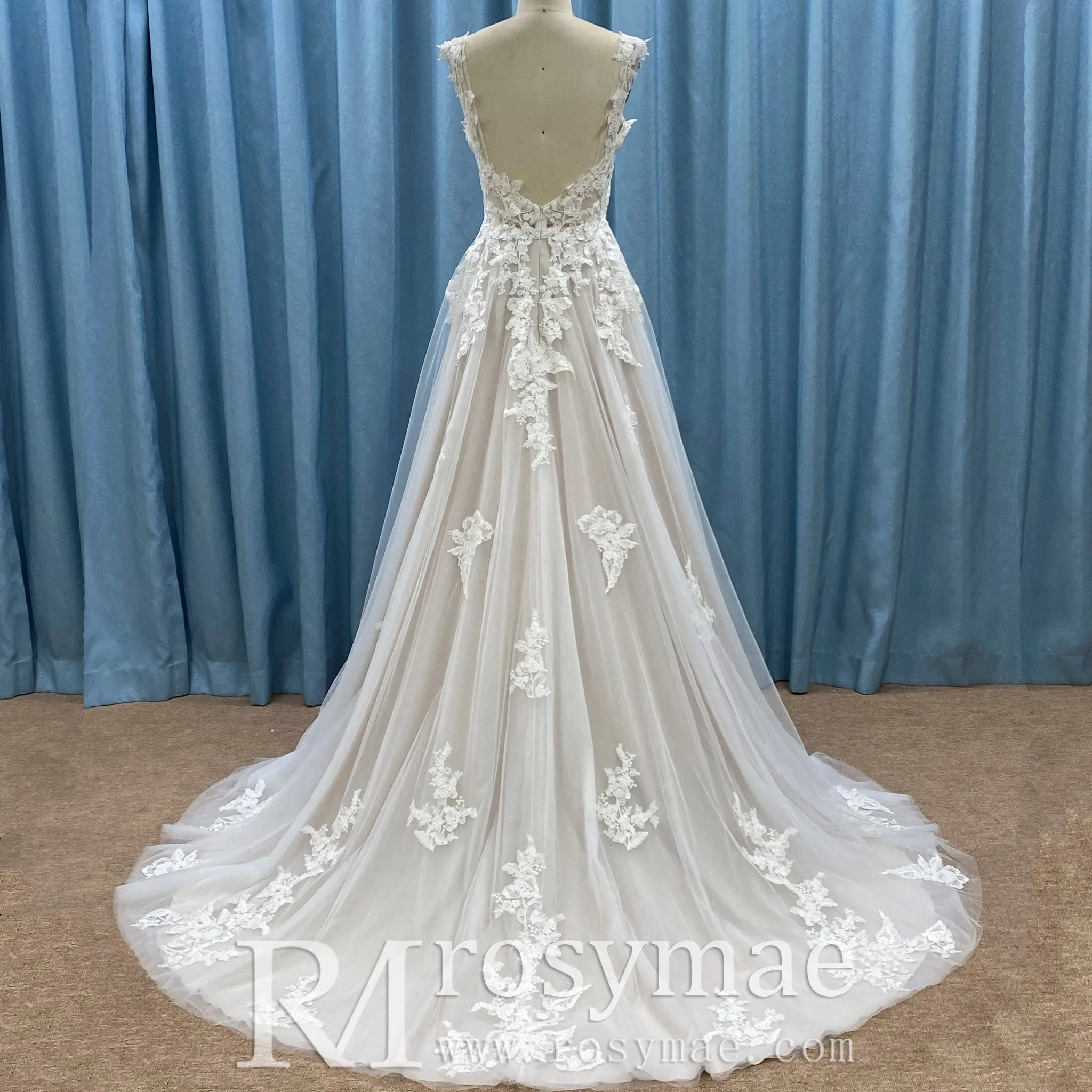 Elegant Modern V-Neck Lace Wedding Dress A-line with Tank Top