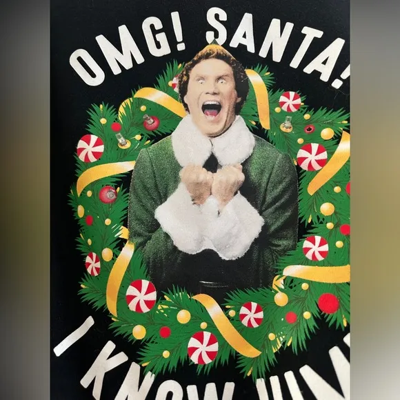 ELF OMG Santa black lightup I Know Him Holiday Ugly Sweater Christmas Festive XS