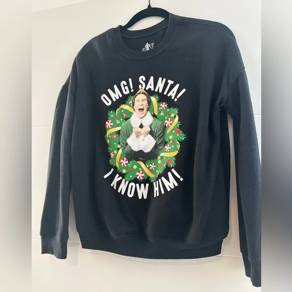ELF OMG Santa black lightup I Know Him Holiday Ugly Sweater Christmas Festive XS