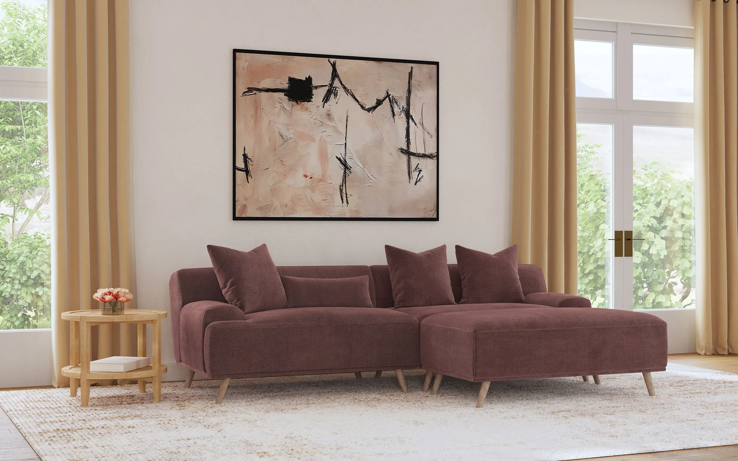 Elizabeth Corduroy Upholstered Extra Long Sofa Wine Red