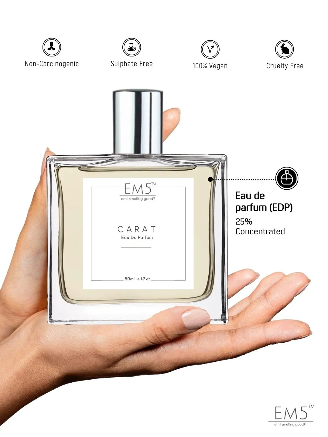 EM5™ Carat Perfume EDP Spray for Women | Floral Green Powdery Fragrance Accords | Luxury Gift for Her | Variants Available: 50 ml Spray / 15 ml Spray