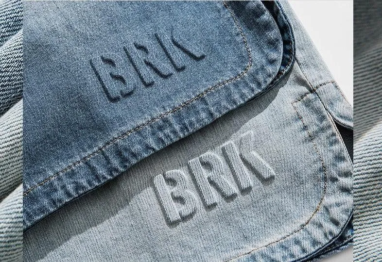 Embroidery Drawstring Wash Denim Shorts