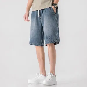 Embroidery Drawstring Wash Denim Shorts