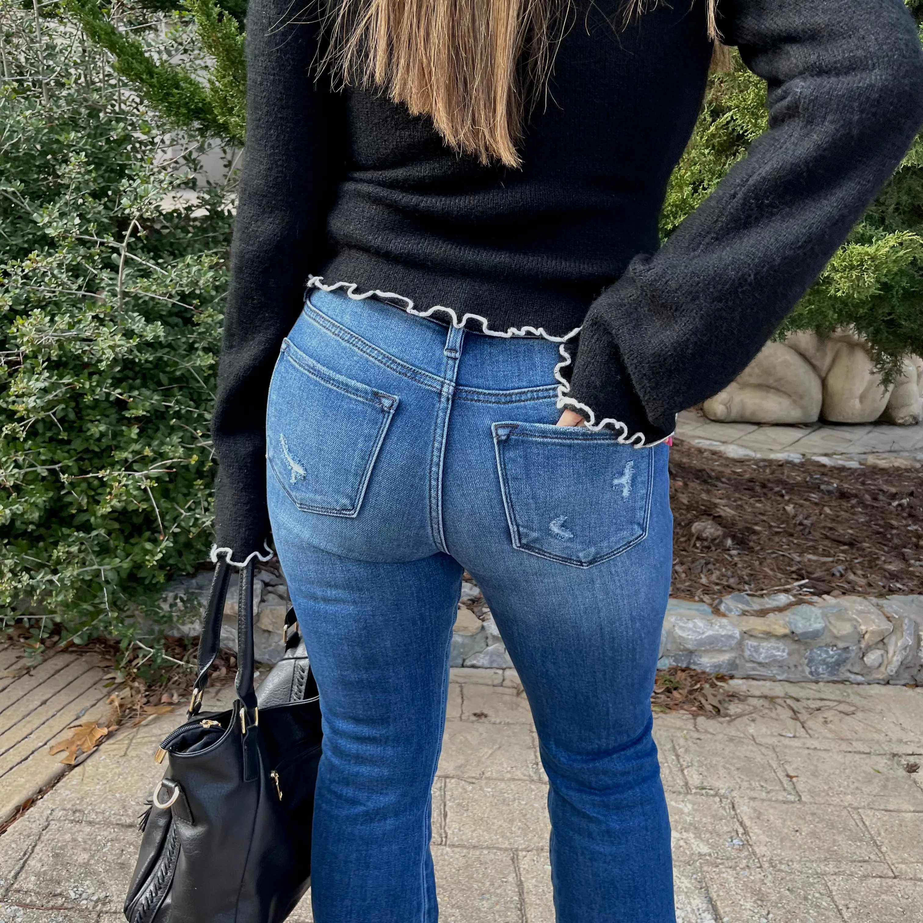Emmalyn Dark Wash Contrast Detail Flare Jeans