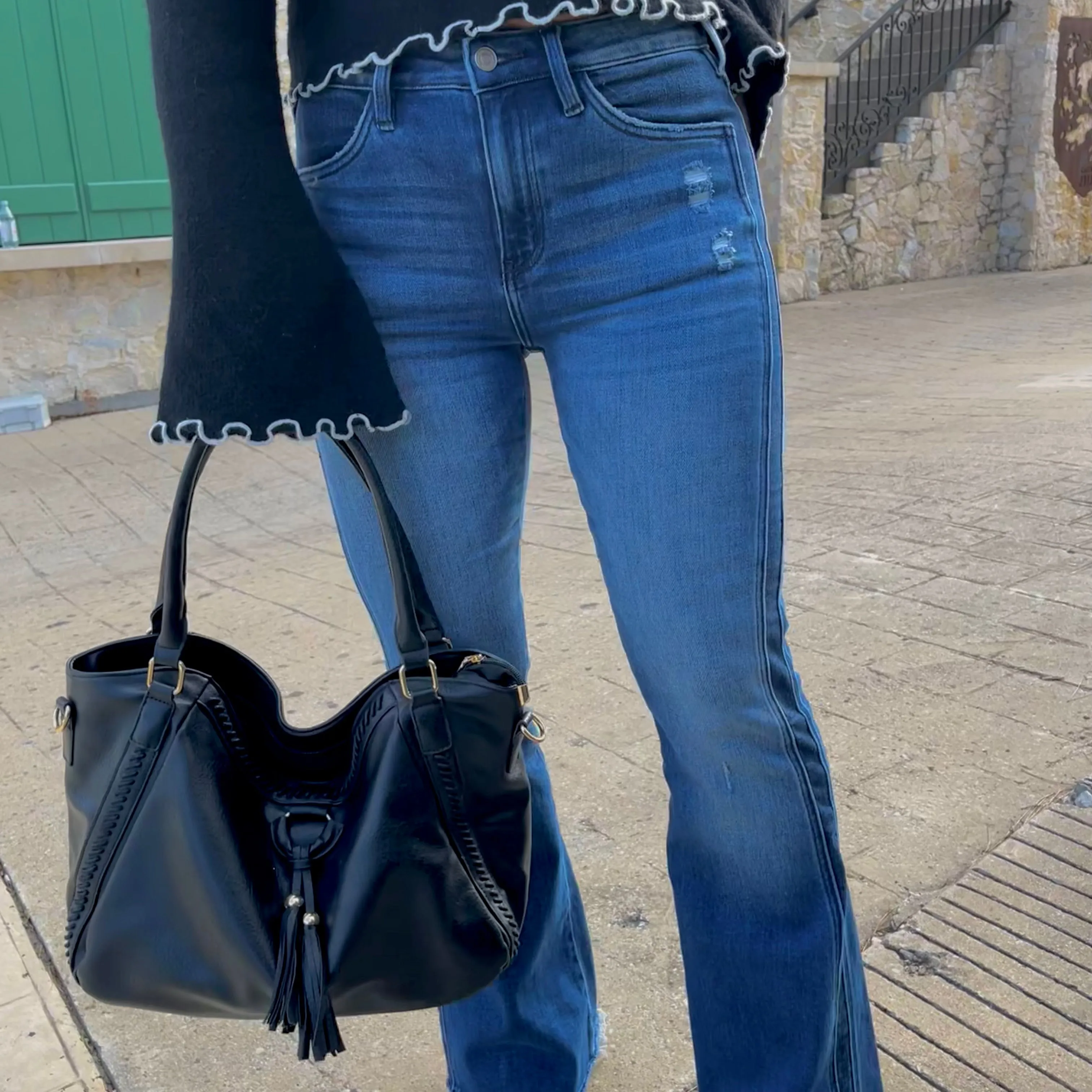 Emmalyn Dark Wash Contrast Detail Flare Jeans