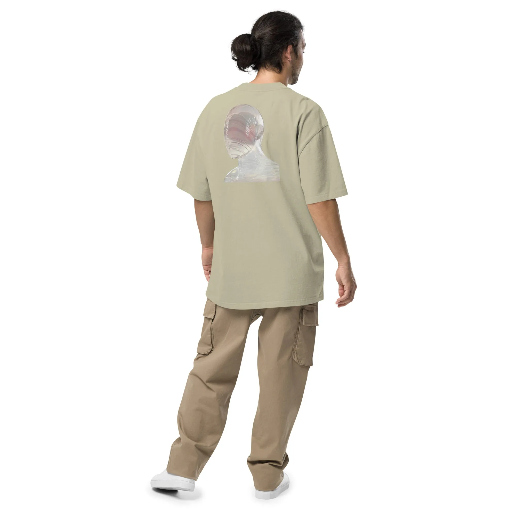Faded Oversized Tee with Intriguing Woman Brain Graphic