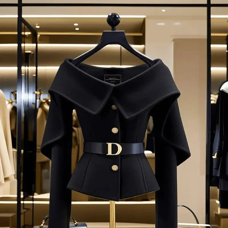Fashion For Women Black Long Sleeve Luxury Jacket Elegant Slim Cardigan Single Breasted Coat Female