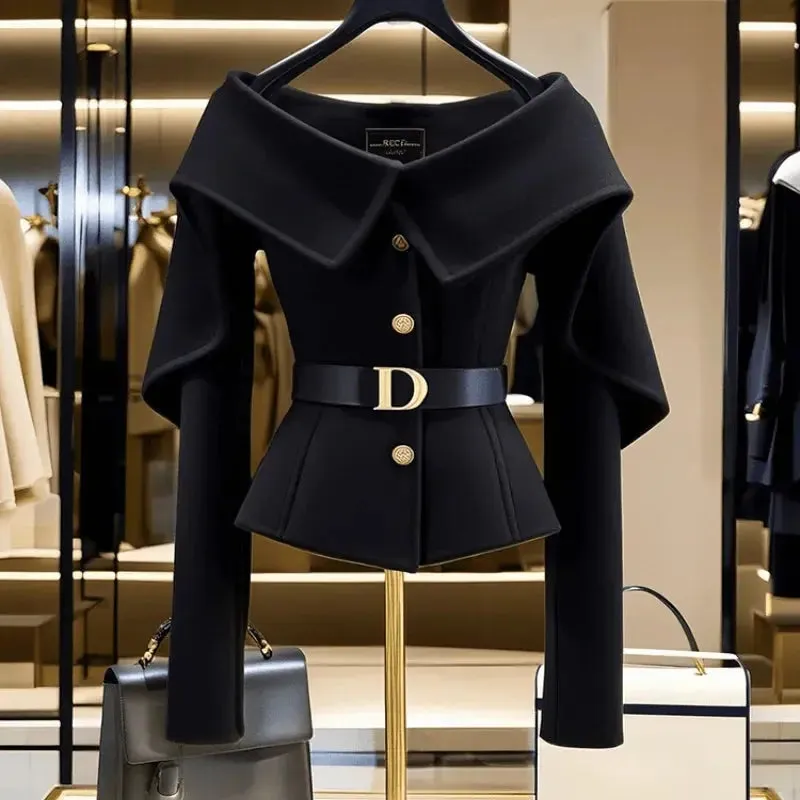 Fashion For Women Black Long Sleeve Luxury Jacket Elegant Slim Cardigan Single Breasted Coat Female