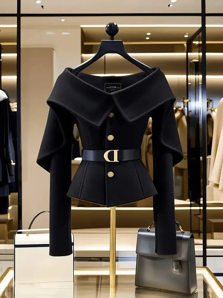 Fashion For Women Black Long Sleeve Luxury Jacket Elegant Slim Cardigan Single Breasted Coat Female