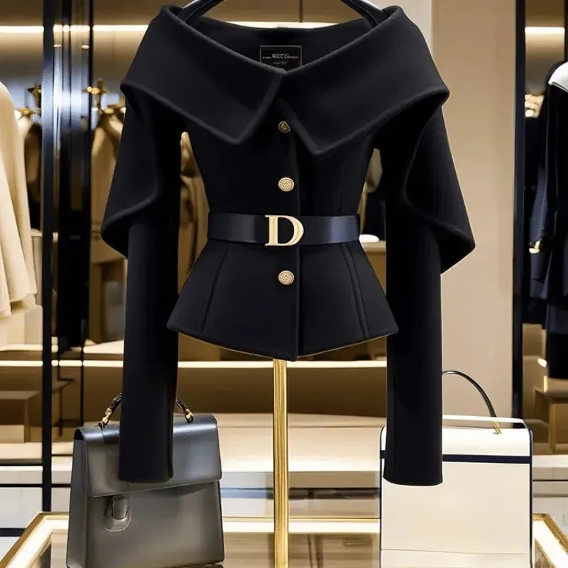 Fashion For Women Black Long Sleeve Luxury Jacket Elegant Slim Cardigan Single Breasted Coat Female