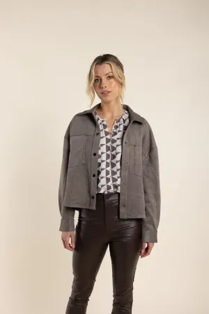 Faux Suede Boxy Jacket - Clove