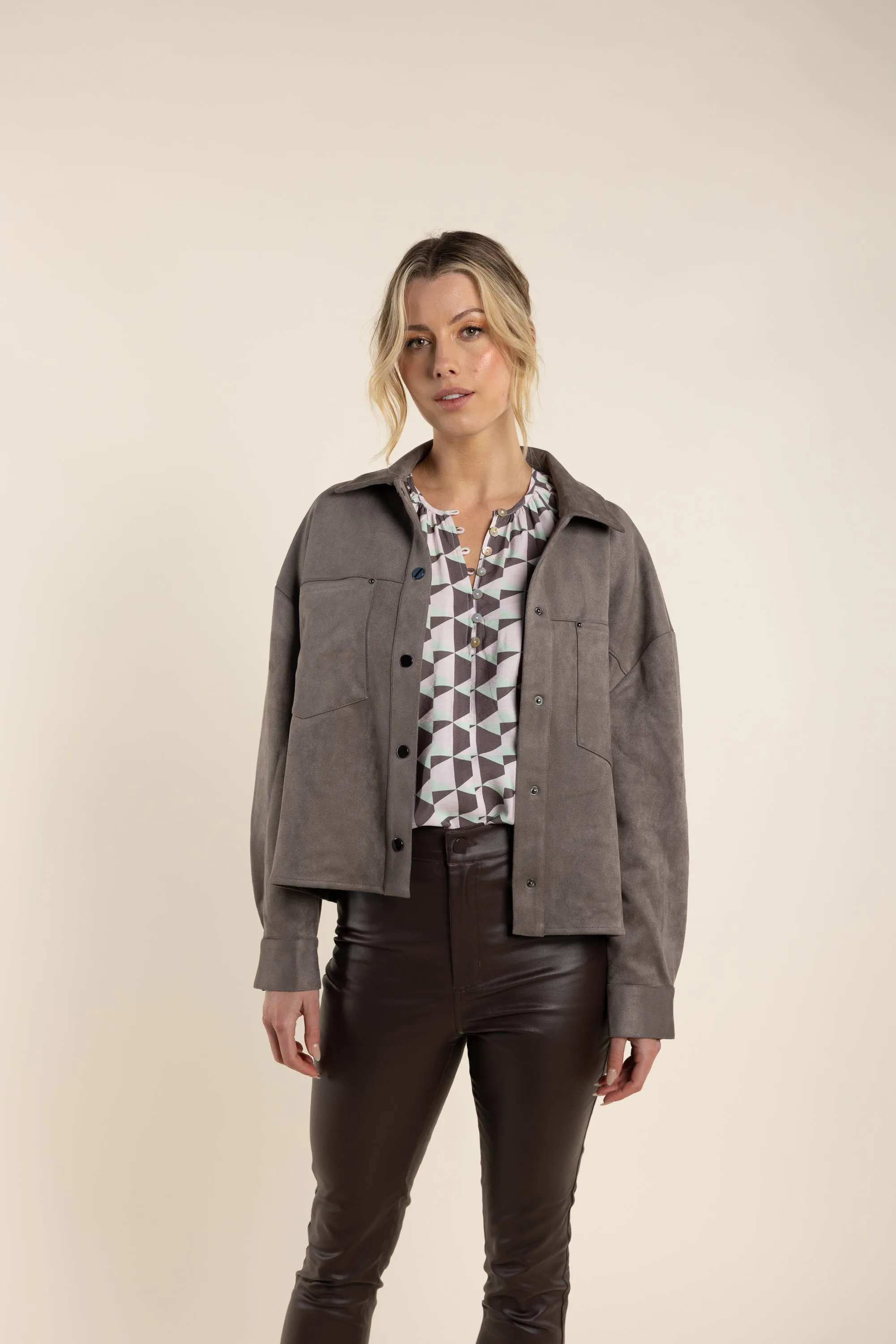 Faux Suede Boxy Jacket - Clove