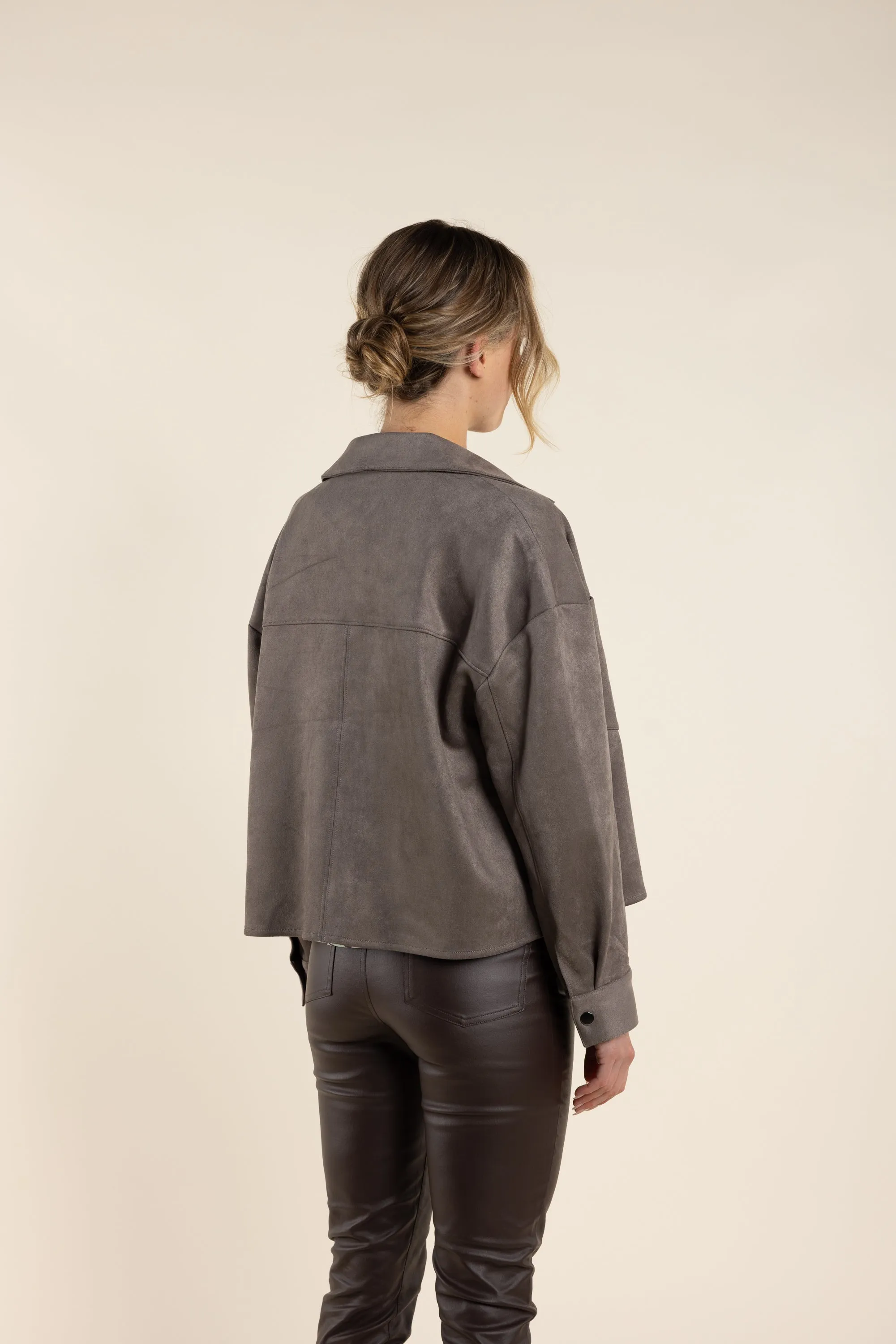 Faux Suede Boxy Jacket - Clove