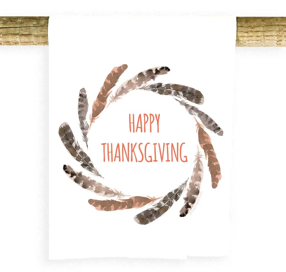 Feather Wreath Thanksgiving Towel