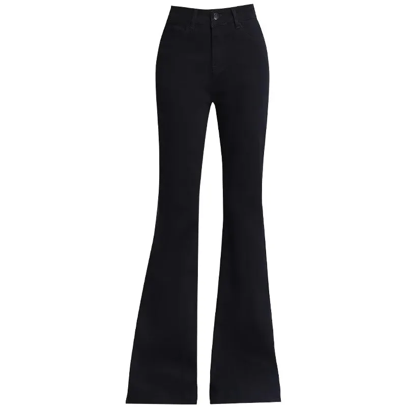Fleece-lined high-waisted black flared denim jeans by WOLFFMODE