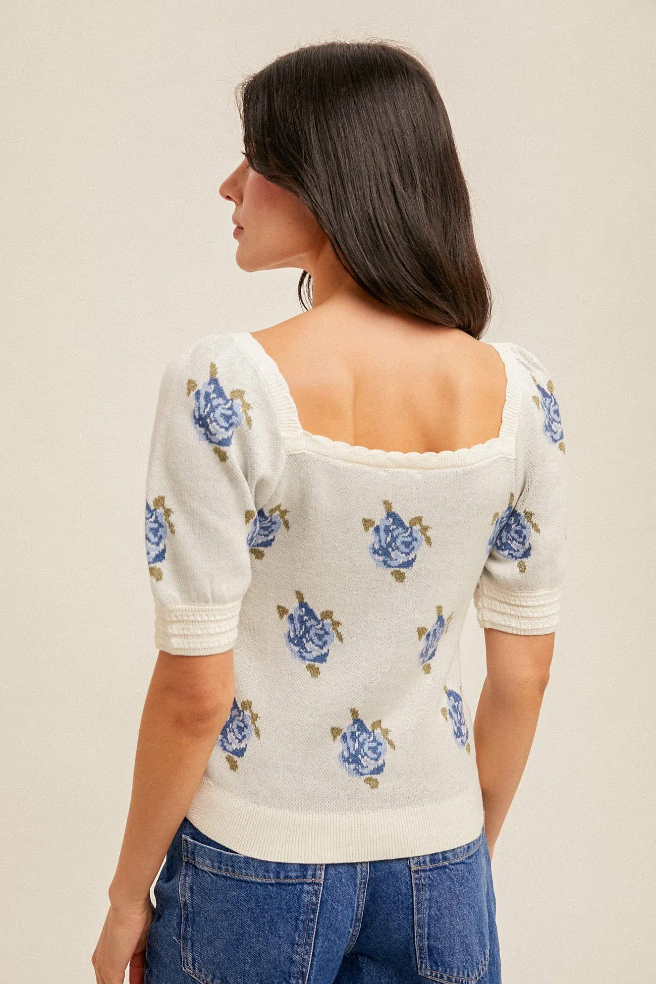 Floral Puff Sleeve Sweater Top