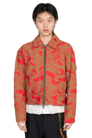 Flower Embroidery Zip-Up Jacket
