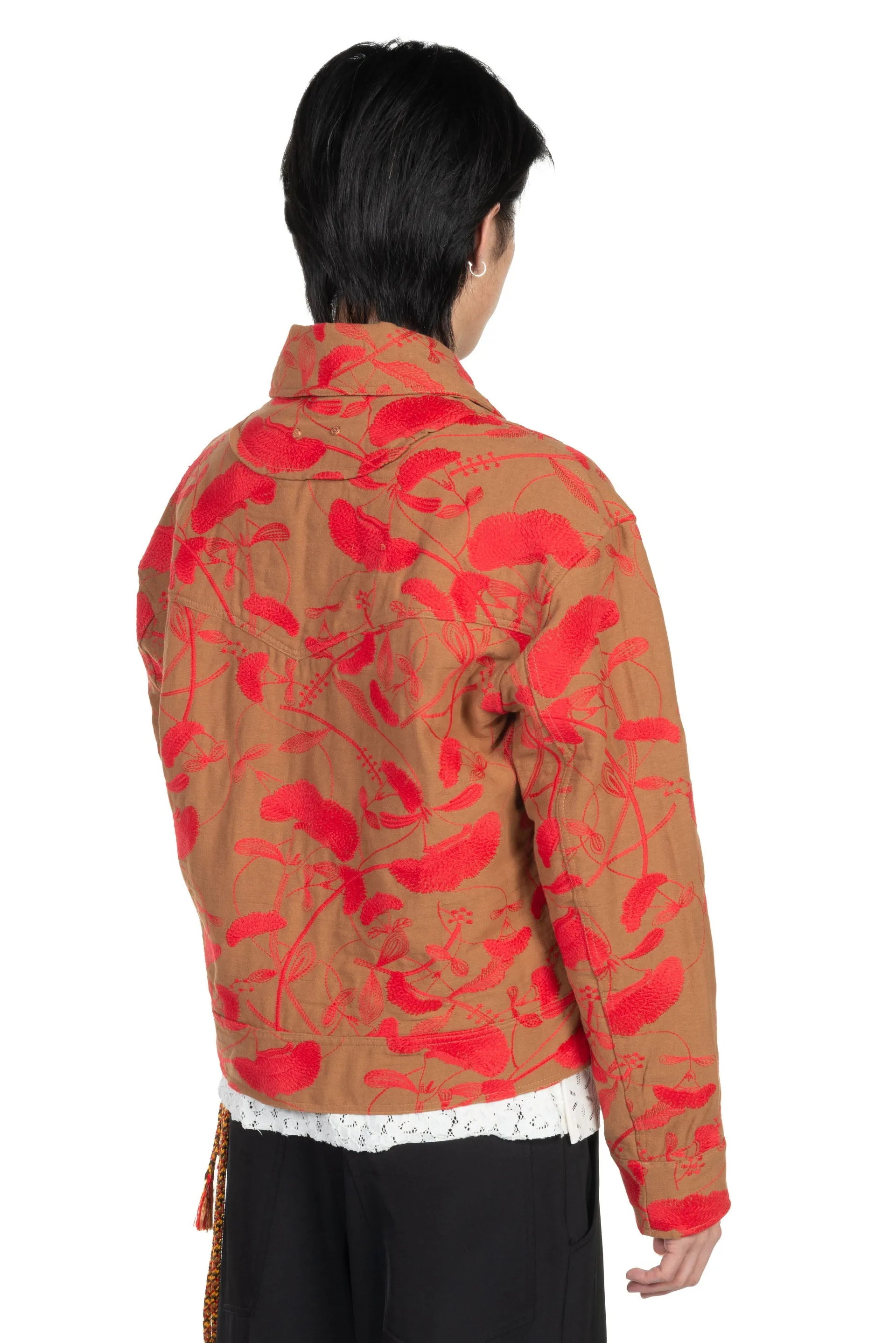 Flower Embroidery Zip-Up Jacket