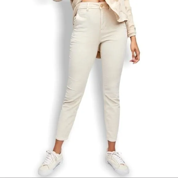 Free People Fine Line Straight Leg Corduroy Crop Jeans In Moon Rising Cream 14