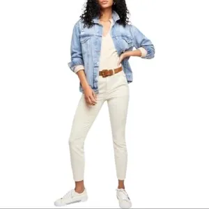 Free People Fine Line Straight Leg Corduroy Crop Jeans In Moon Rising Cream 14