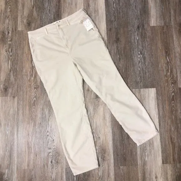 Free People Fine Line Straight Leg Corduroy Crop Jeans In Moon Rising Cream 14