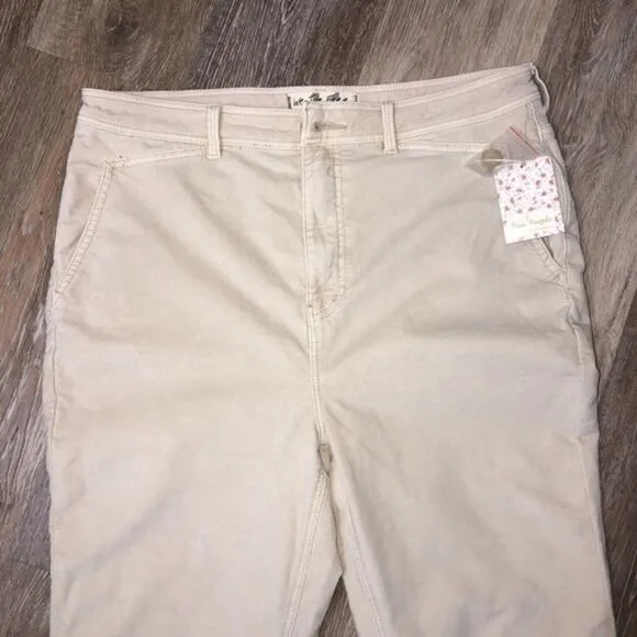 Free People Fine Line Straight Leg Corduroy Crop Jeans In Moon Rising Cream 14