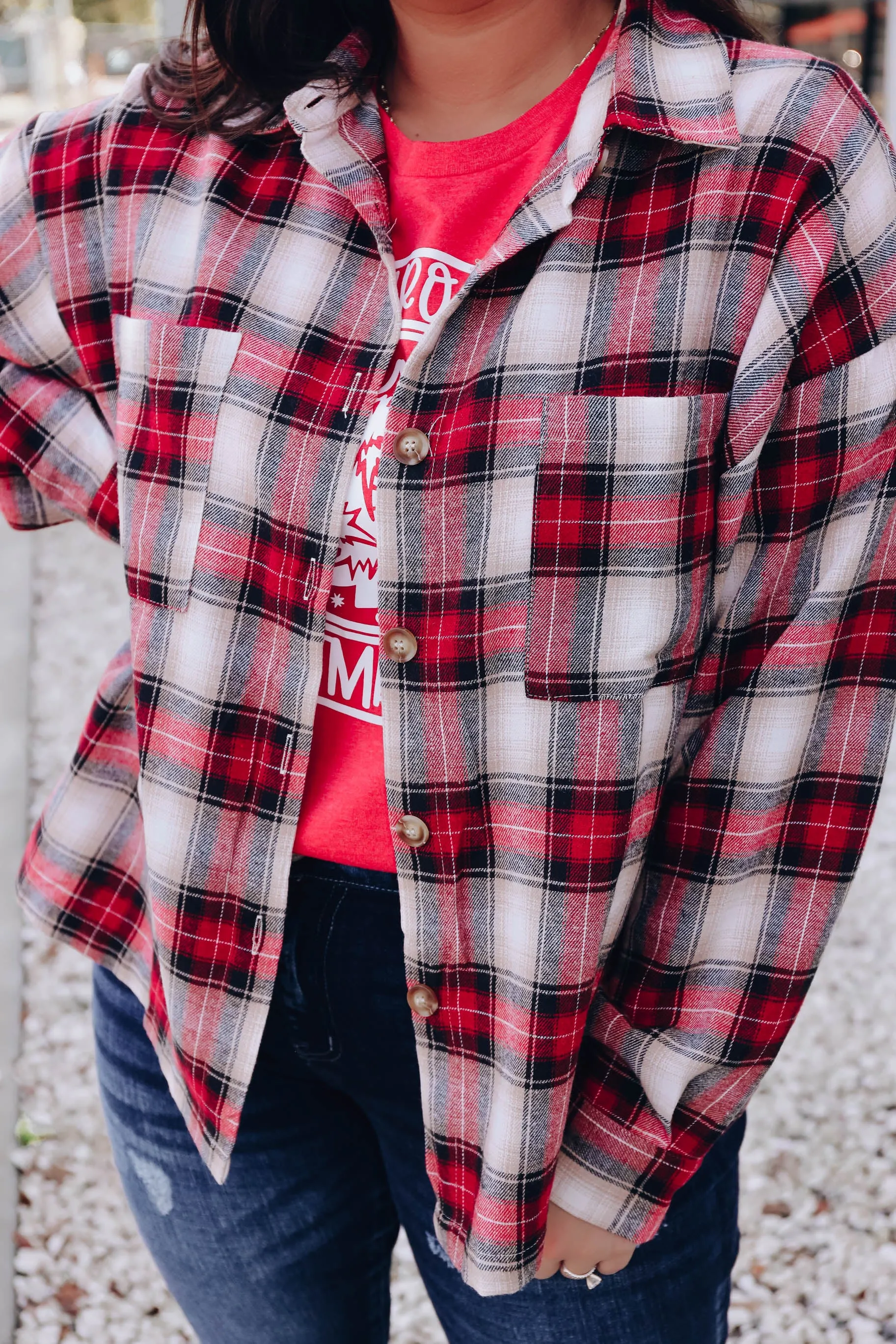 Fresh Air Plaid Flannel Shirt - Red